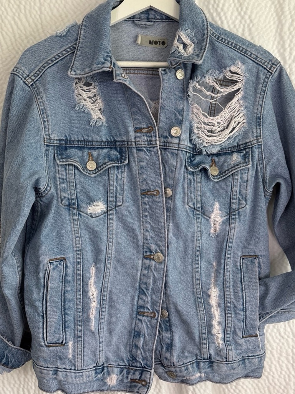Topshop Light Blue Distressed Denim Jacket